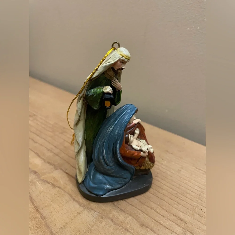 Vintage Handpainted Wood Christmas Nativity Ornament